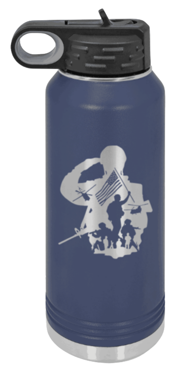 Soldier - 32oz Water Bottle Laser Engraved- Navy