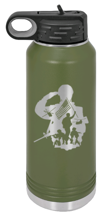 Soldier - 32oz Water Bottle Laser Engraved- Olive