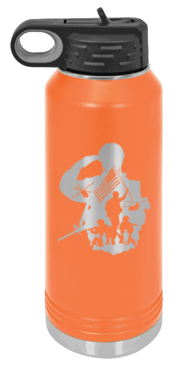 Soldier - 32oz Water Bottle Laser Engraved- Orange