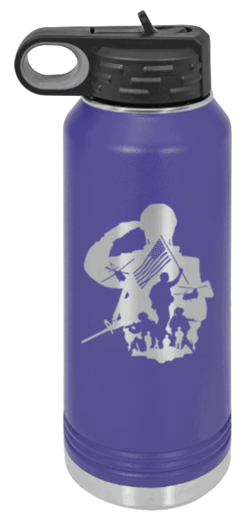Soldier - 32oz Water Bottle Laser Engraved- Purple