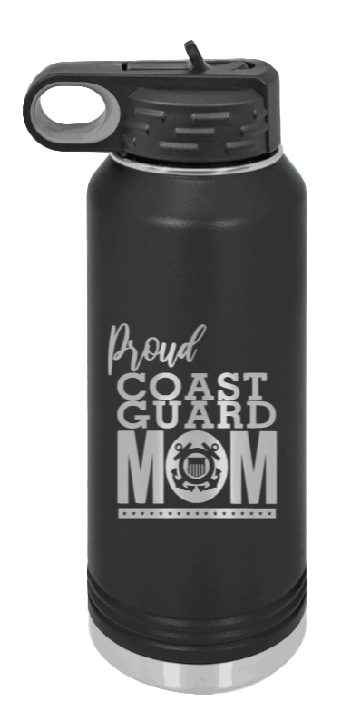 Coast Guard Mom - 32oz Water Bottle Laser Engraved- Black