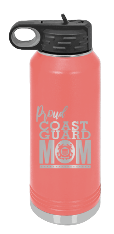 Coast Guard Mom - 32oz Water Bottle Laser Engraved- Coral