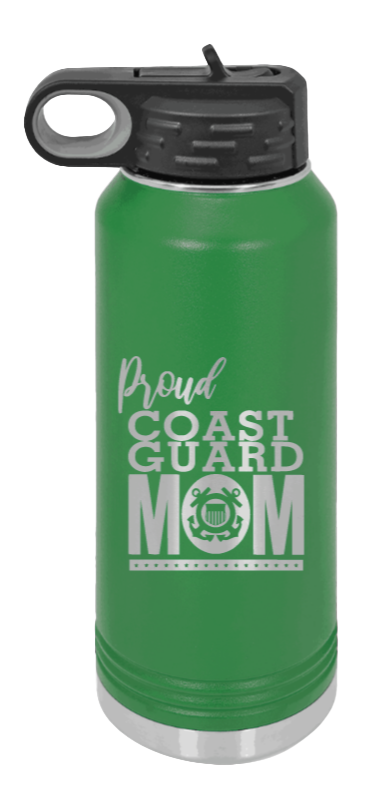 Coast Guard Mom - 32oz Water Bottle Laser Engraved- Green