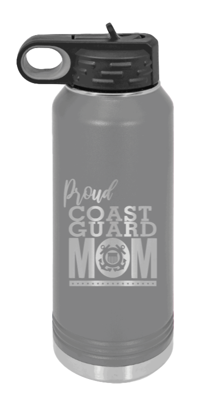 Coast Guard Mom - 32oz Water Bottle Laser Engraved- Dark Grey