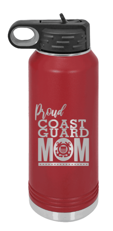 Coast Guard Mom - 32oz Water Bottle Laser Engraved- Maroon