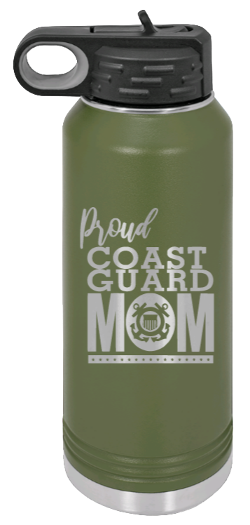 Coast Guard Mom - 32oz Water Bottle Laser Engraved- Olive
