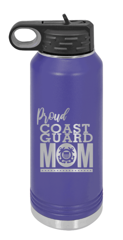 Coast Guard Mom - 32oz Water Bottle Laser Engraved- Purple