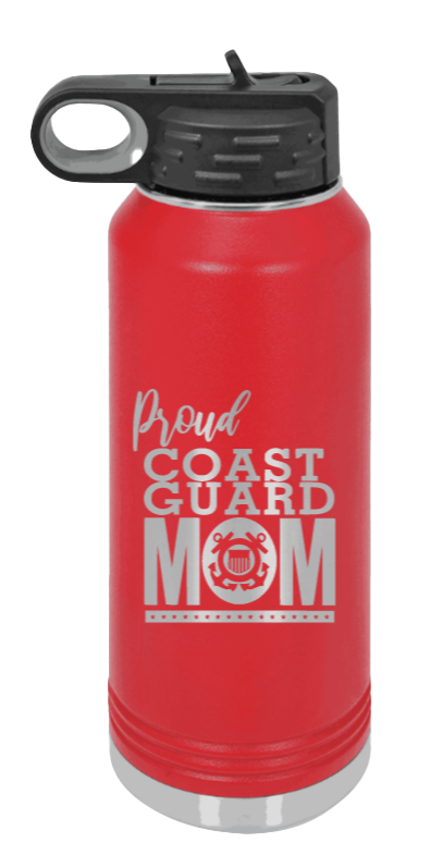 Coast Guard Mom - 32oz Water Bottle Laser Engraved- Red