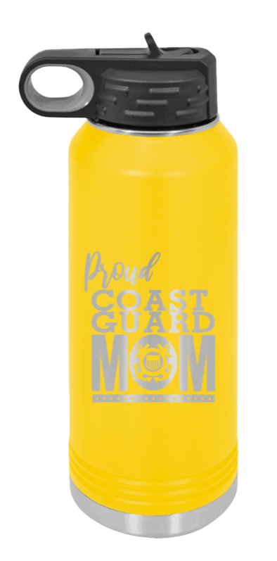 Coast Guard Mom - 32oz Water Bottle Laser Engraved- Yellow