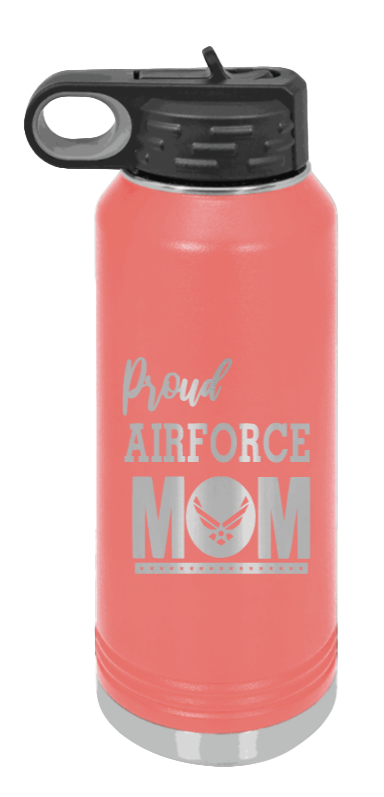 Air Force Mom - 32oz Water Bottle Laser Engraved- Coral