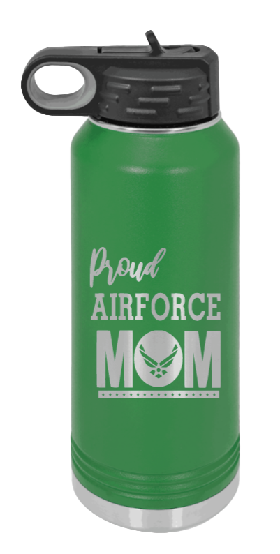 Air Force Mom - 32oz Water Bottle Laser Engraved- Green