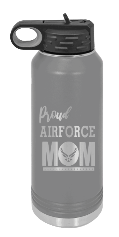 Air Force Mom - 32oz Water Bottle Laser Engraved- Dark Grey