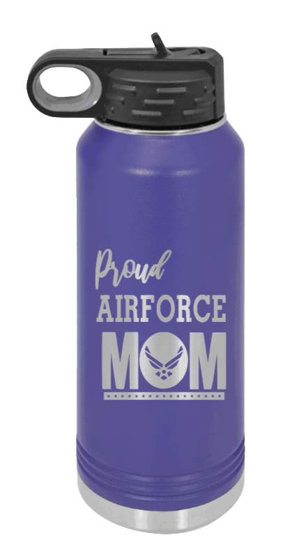 Air Force Mom - 32oz Water Bottle Laser Engraved- Purple