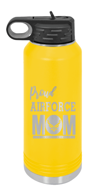 Air Force Mom - 32oz Water Bottle Laser Engraved- Yellow