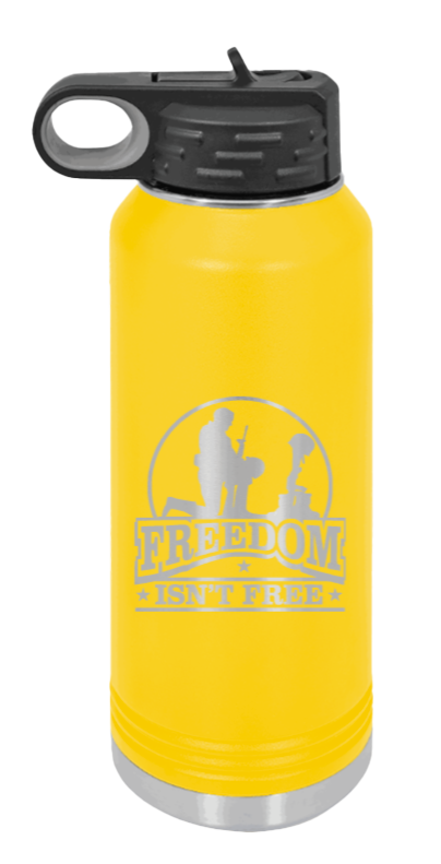 Freedom Isn't Free - 32oz Water Bottle Laser Engraved- Yellow
