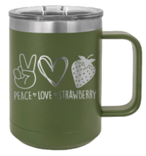 Load image into Gallery viewer, Peace Love and Strawberry Laser Engraved Mug (Etched)
