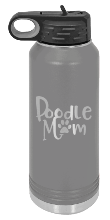 Doodle Mom - 32oz Water Bottle Laser Engraved- Dark Grey