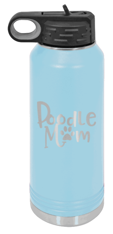 Doodle Mom - 32oz Water Bottle Laser Engraved- Light Blue