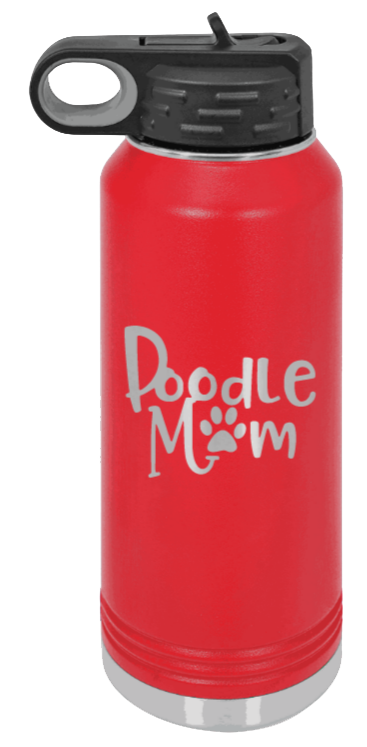 Doodle Mom - 32oz Water Bottle Laser Engraved- Red