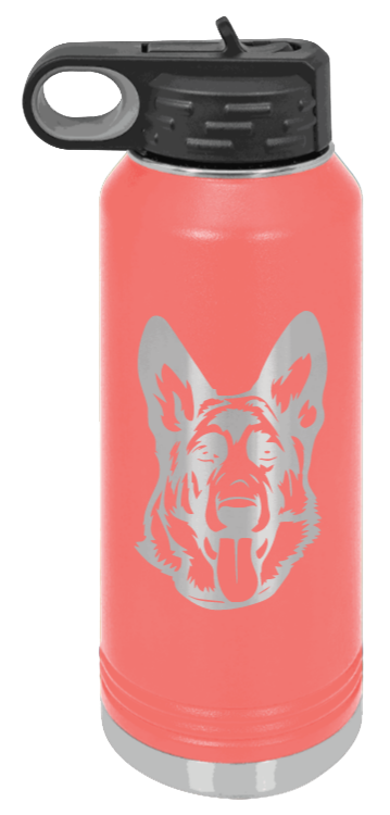 German Sheppard - 32oz Water Bottle Laser Engraved- Coral
