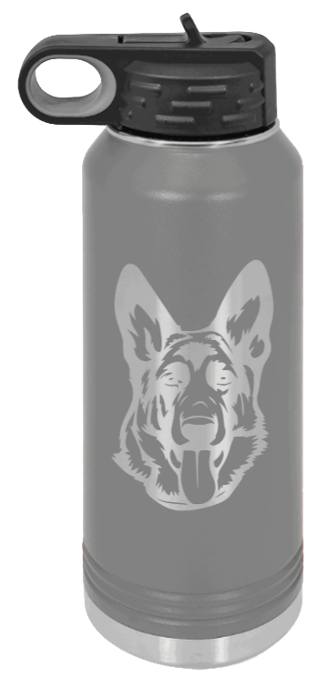 German Sheppard - 32oz Water Bottle Laser Engraved- Dark Grey