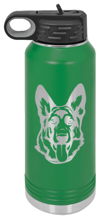 German Sheppard - 32oz Water Bottle Laser Engraved- Green