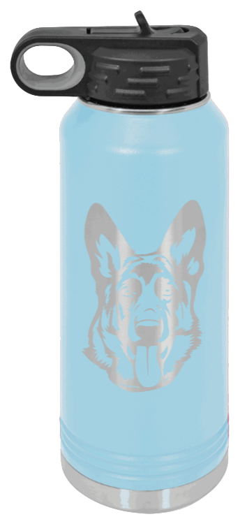 German Sheppard - 32oz Water Bottle Laser Engraved- Light Blue