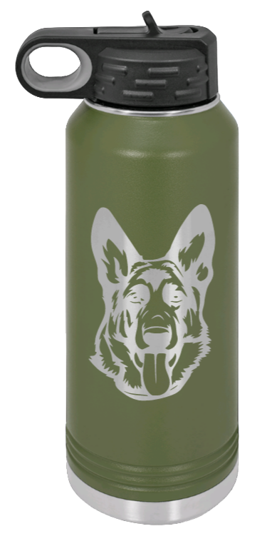 German Sheppard - 32oz Water Bottle Laser Engraved- Olive