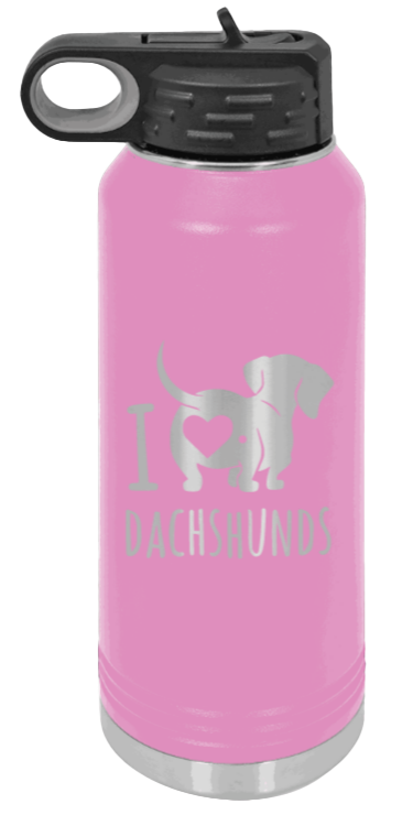 I Love Dachshunds- 32oz Water Bottle Laser Engraved- Light Purple