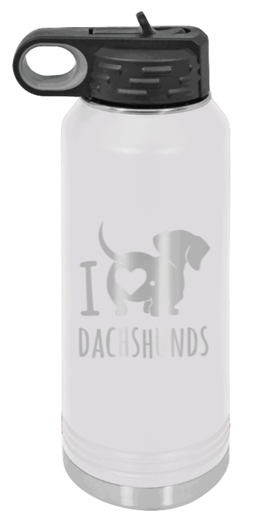 I Love Dachshunds- 32oz Water Bottle Laser Engraved- White