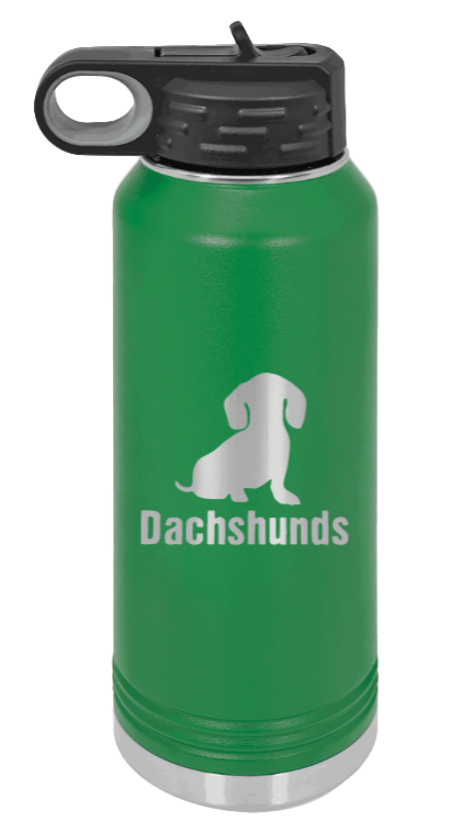 Dachshunds - 32oz Water Bottle Laser Engraved- Green