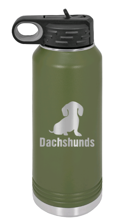 Dachshunds - 32oz Water Bottle Laser Engraved- Olive