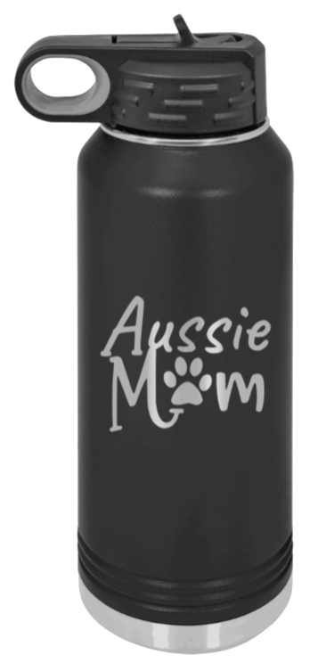 Aussie Mom - 32oz Water Bottle Laser Engraved- Black