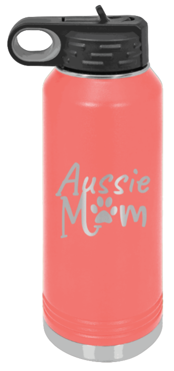 Aussie Mom - 32oz Water Bottle Laser Engraved- Coral