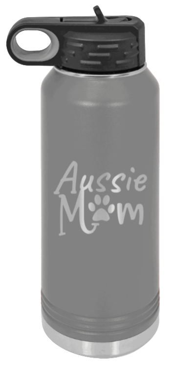 Aussie Mom - 32oz Water Bottle Laser Engraved- Dark Grey