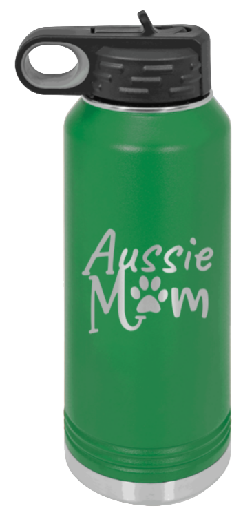Aussie Mom - 32oz Water Bottle Laser Engraved- Green