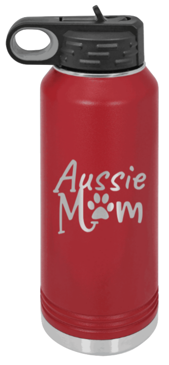 Aussie Mom - 32oz Water Bottle Laser Engraved- Maroon