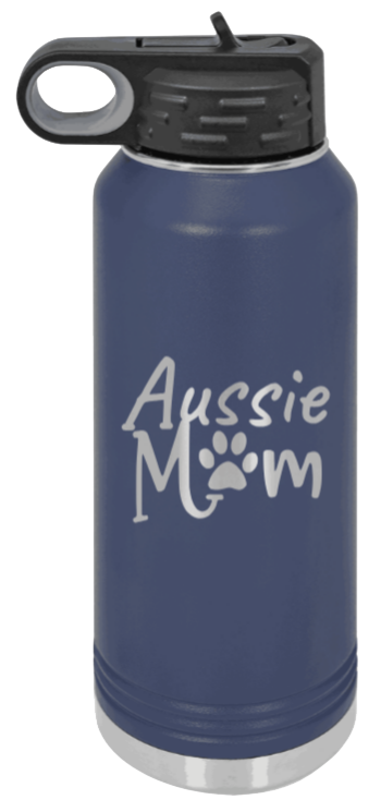 Aussie Mom - 32oz Water Bottle Laser Engraved- Navy