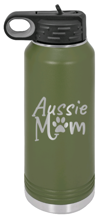 Aussie Mom - 32oz Water Bottle Laser Engraved- Olive