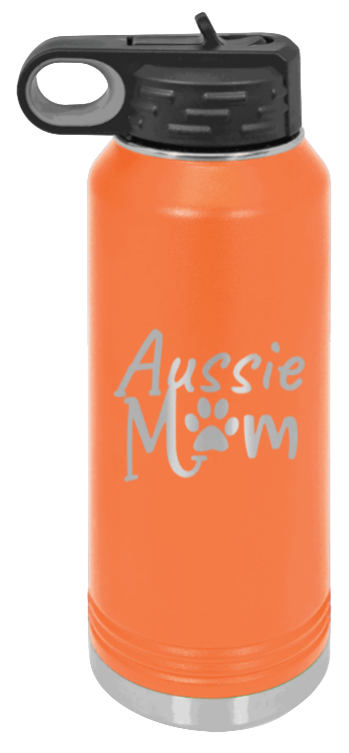 Aussie Mom - 32oz Water Bottle Laser Engraved- Orange