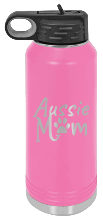 Aussie Mom - 32oz Water Bottle Laser Engraved- Pink