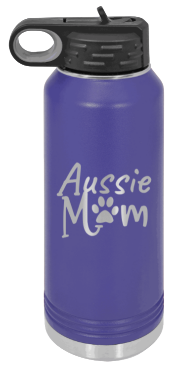 Aussie Mom - 32oz Water Bottle Laser Engraved- Purple