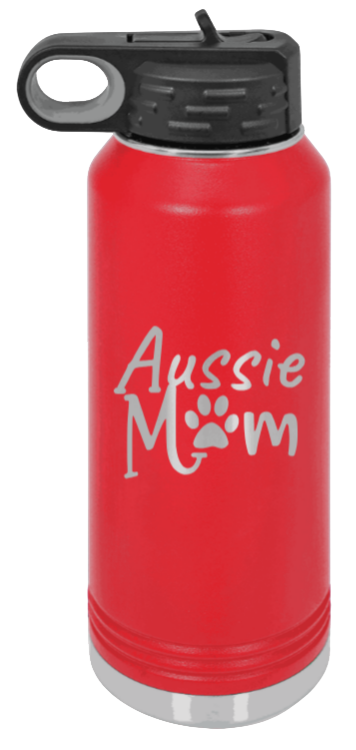 Aussie Mom - 32oz Water Bottle Laser Engraved- Red