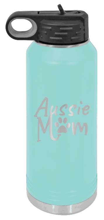 Aussie Mom - 32oz Water Bottle Laser Engraved- Teal