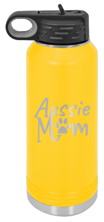 Aussie Mom - 32oz Water Bottle Laser Engraved- Yellow