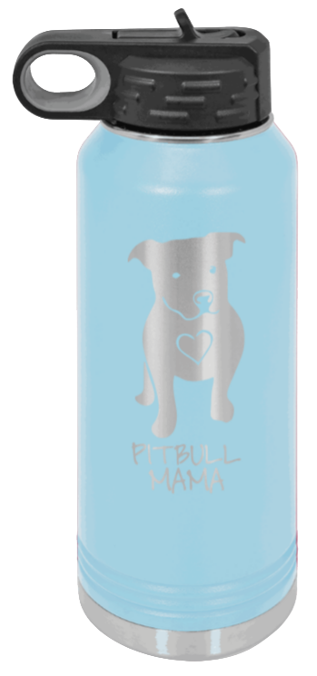 Pitbull Mama - 32oz Water Bottle Laser Engraved- Light Blue