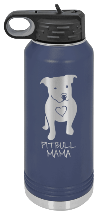 Pitbull Mama - 32oz Water Bottle Laser Engraved- Navy