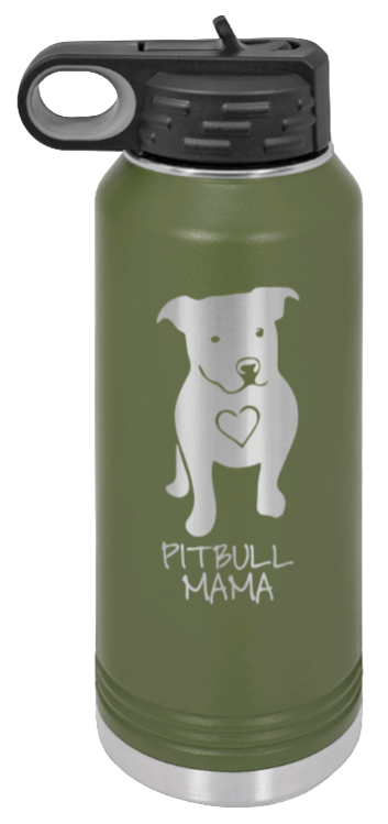 Pitbull Mama - 32oz Water Bottle Laser Engraved- Olive