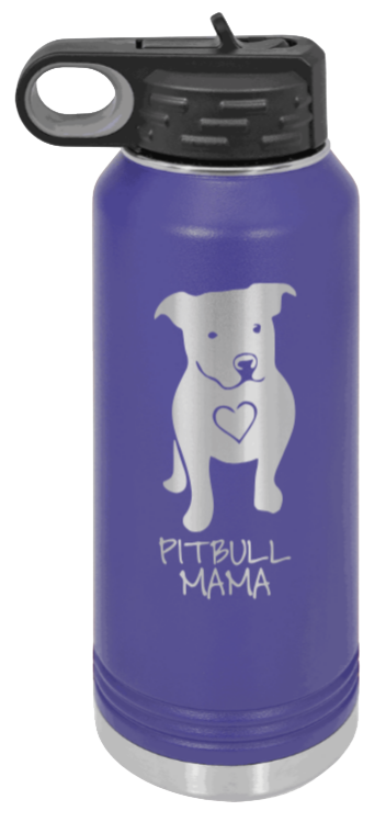 Pitbull Mama - 32oz Water Bottle Laser Engraved- Purple