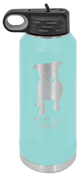 Pitbull Mama - 32oz Water Bottle Laser Engraved- Teal